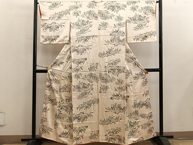 平和屋着物■上質な小紋　松葉文　正絹　逸品　BAAY0790mz
