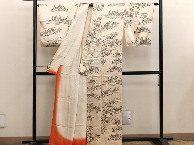 平和屋着物■上質な小紋　松葉文　正絹　逸品　BAAY0790mz