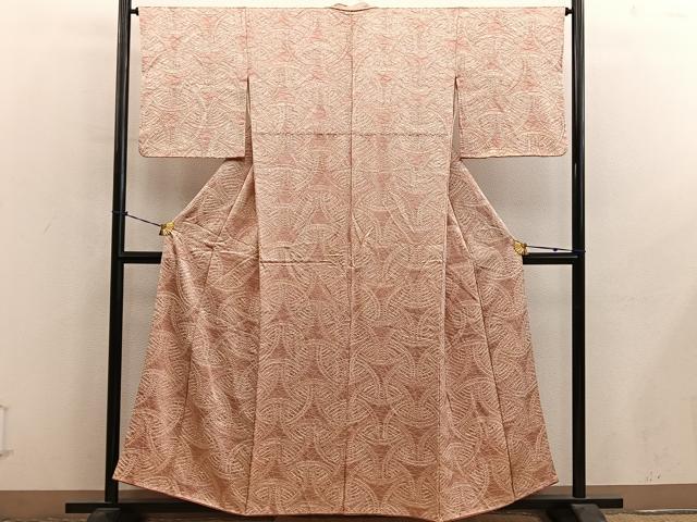 平和屋着物■上質な小紋　総絞り　幾何学文様　正絹　逸品　BAAY0800mz