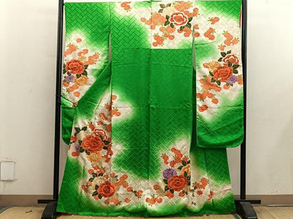平和屋着物■豪華振袖　駒刺繍　草花文　暈し染め　金彩　正絹　逸品　BAAY0804mz