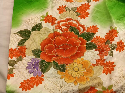 平和屋着物■豪華振袖　駒刺繍　草花文　暈し染め　金彩　正絹　逸品　BAAY0804mz