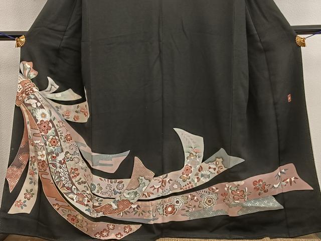 平和屋着物■豪華黒留袖　作家物　駒刺繍　束ね熨斗花文　金彩　正絹　逸品　BAAY0806mz