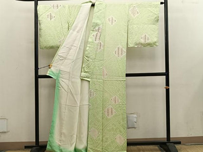 平和屋着物■上質な小紋　総絞り　菱　正絹　逸品　BAAY0808mz
