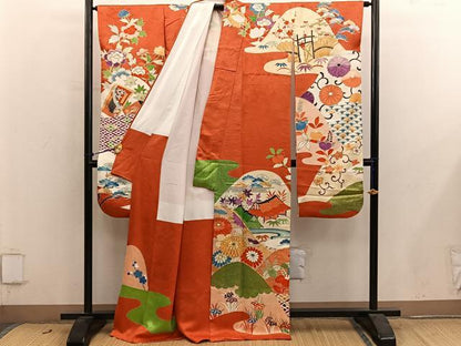 平和屋着物■豪華振袖　駒刺繍　風景花文　金彩　正絹　逸品　BAAY0809mz