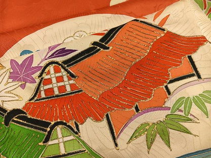 平和屋着物■豪華振袖　駒刺繍　風景花文　金彩　正絹　逸品　BAAY0809mz