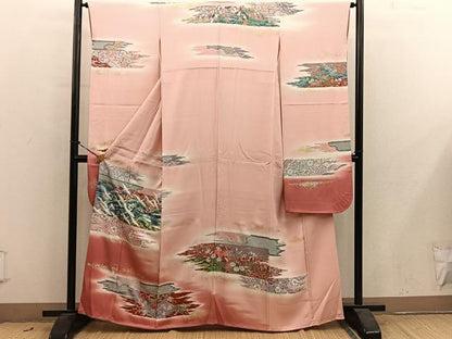 平和屋着物■豪華振袖　飛鶴花文　暈し染め　金銀彩　正絹　逸品　BAAY0815mz