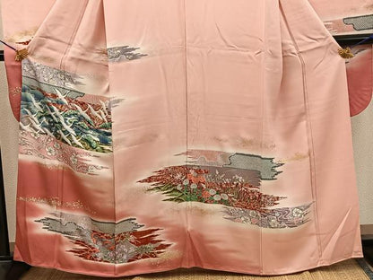 平和屋着物■豪華振袖　飛鶴花文　暈し染め　金銀彩　正絹　逸品　BAAY0815mz