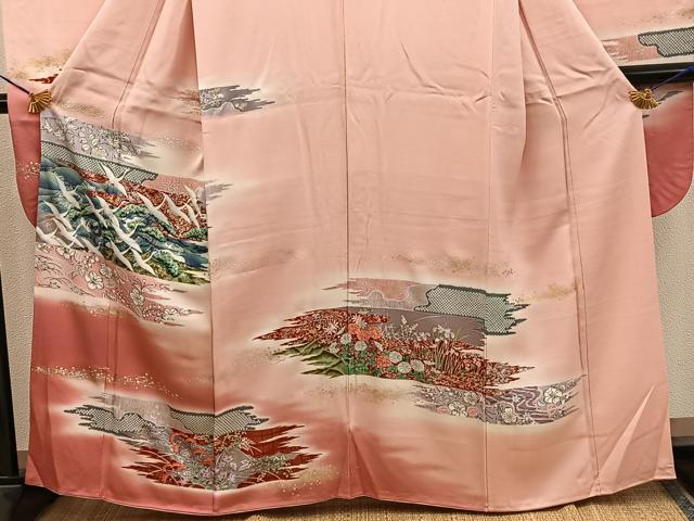 平和屋着物■豪華振袖　飛鶴花文　暈し染め　金銀彩　正絹　逸品　BAAY0815mz