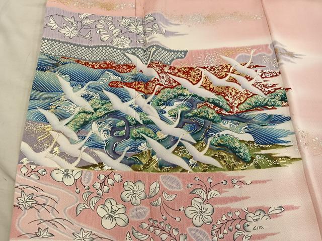 平和屋着物■豪華振袖　飛鶴花文　暈し染め　金銀彩　正絹　逸品　BAAY0815mz