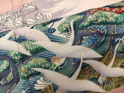 平和屋着物■豪華振袖　飛鶴花文　暈し染め　金銀彩　正絹　逸品　BAAY0815mz