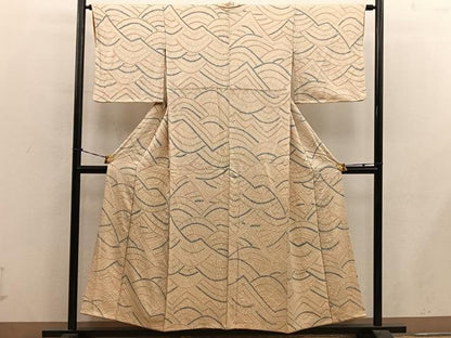 平和屋着物■上質な小紋　総絞り　幾何学文様　正絹　逸品　BAAY0817mz