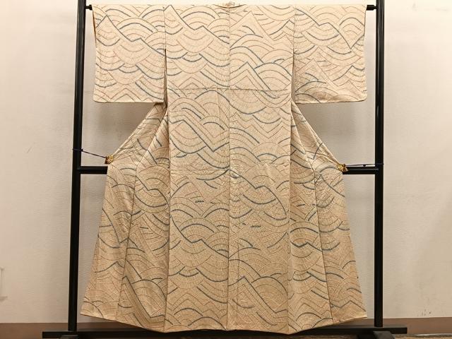 平和屋着物■上質な小紋　総絞り　幾何学文様　正絹　逸品　BAAY0817mz