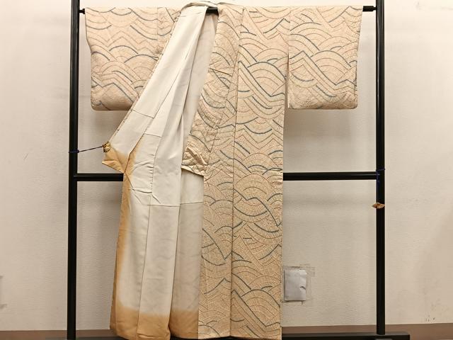 平和屋着物■上質な小紋　総絞り　幾何学文様　正絹　逸品　BAAY0817mz