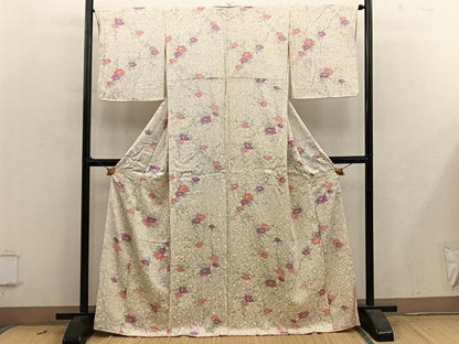 平和屋着物■上質な小紋　枝花文　正絹　逸品　BAAY0818mz