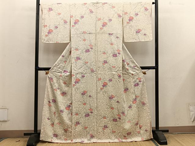 平和屋着物■上質な小紋　枝花文　正絹　逸品　BAAY0818mz