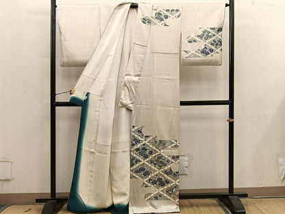 平和屋着物■訪問着　駒刺繍　菱菊花文　銀彩　大丸扱い　正絹　逸品　BAAY0823mz