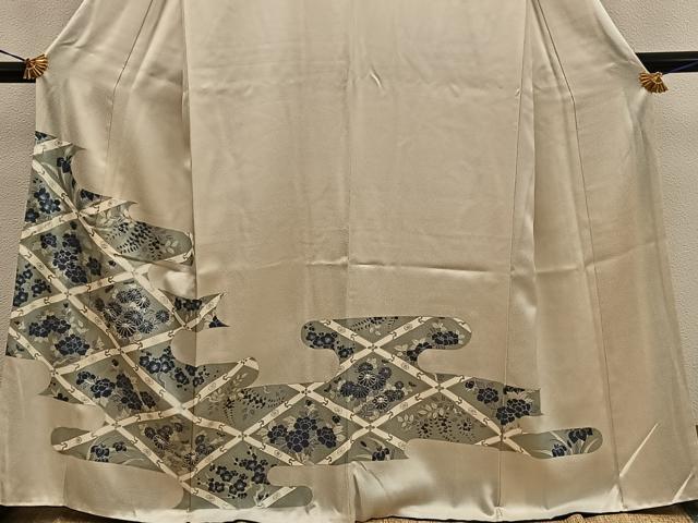 平和屋着物■訪問着　駒刺繍　菱菊花文　銀彩　大丸扱い　正絹　逸品　BAAY0823mz