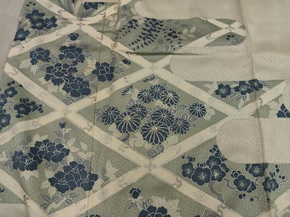 平和屋着物■訪問着　駒刺繍　菱菊花文　銀彩　大丸扱い　正絹　逸品　BAAY0823mz