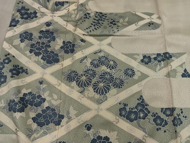 平和屋着物■訪問着　駒刺繍　菱菊花文　銀彩　大丸扱い　正絹　逸品　BAAY0823mz