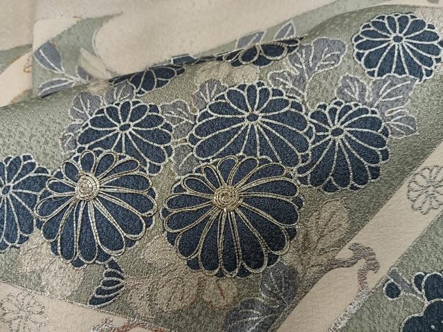 平和屋着物■訪問着　駒刺繍　菱菊花文　銀彩　大丸扱い　正絹　逸品　BAAY0823mz