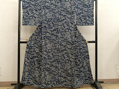 平和屋着物■上質な小紋　流水花文　正絹　逸品　BAAY0825mz