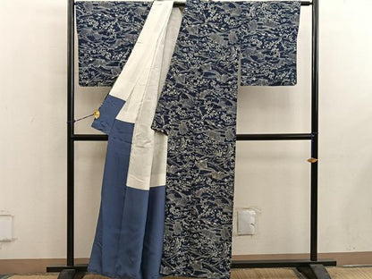 平和屋着物■上質な小紋　流水花文　正絹　逸品　BAAY0825mz