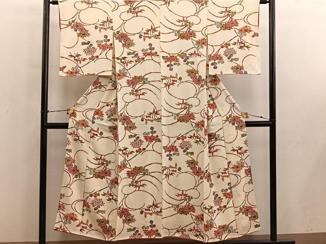 平和屋着物■上質な小紋　型染め　更紗花文　正絹　逸品　BAAY0826mz