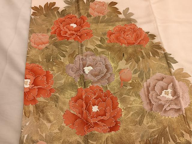 平和屋着物■訪問着　刺繍　牡丹文　金彩　正絹　逸品　BAAY0831mz
