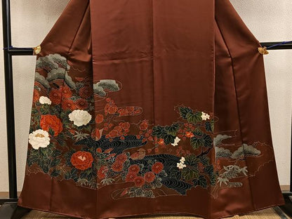 平和屋着物■豪華色留袖　刺繍　鴛鴦花文　金彩　正絹　逸品　BAAY0833mz