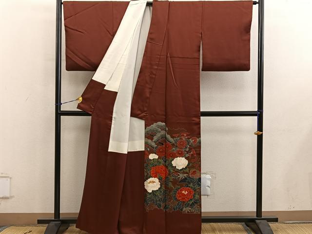 平和屋着物■豪華色留袖　刺繍　鴛鴦花文　金彩　正絹　逸品　BAAY0833mz