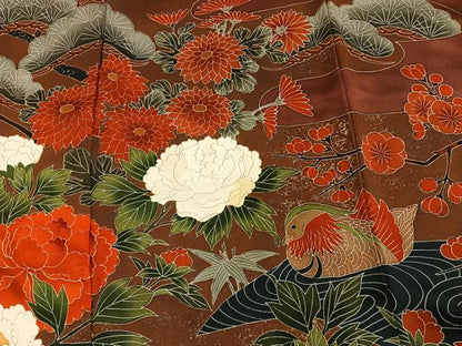 平和屋着物■豪華色留袖　刺繍　鴛鴦花文　金彩　正絹　逸品　BAAY0833mz