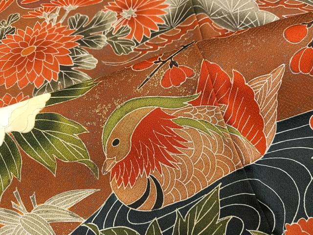 平和屋着物■豪華色留袖　刺繍　鴛鴦花文　金彩　正絹　逸品　BAAY0833mz