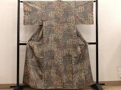 平和屋着物■上質な小紋　紬地　扇面花文　正絹　逸品　BAAY0834mz