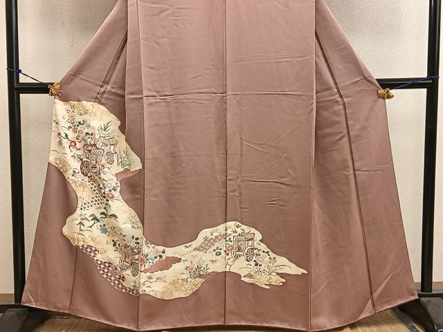平和屋着物■訪問着　御所車花文　金彩　正絹　逸品　BAAY0837mz