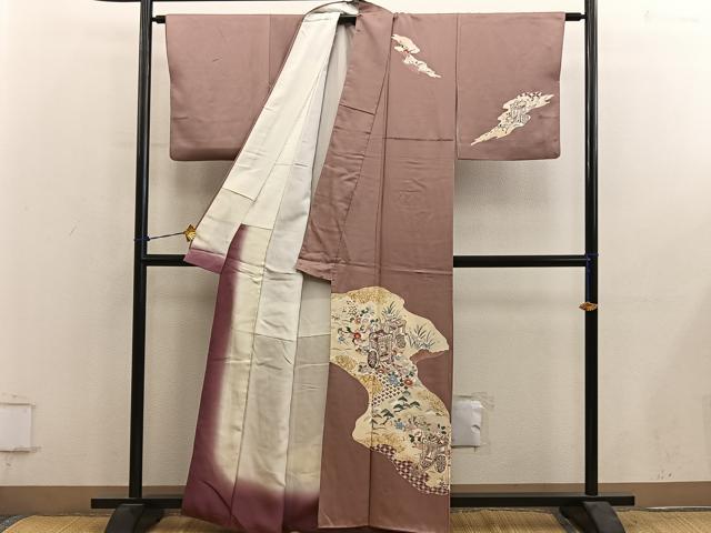 平和屋着物■訪問着　御所車花文　金彩　正絹　逸品　BAAY0837mz
