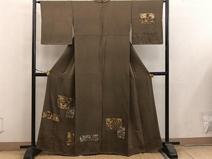 平和屋着物●訪問着　刺繍　草花文　金彩　正絹　逸品　BAAY0840mz