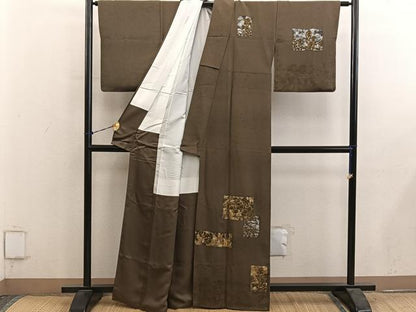 平和屋着物●訪問着　刺繍　草花文　金彩　正絹　逸品　BAAY0840mz