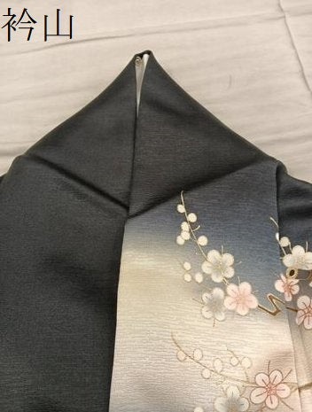 平和屋着物●訪問着　鼓花文　暈し染め　黒地　金彩　正絹　逸品　BAAY0842mz
