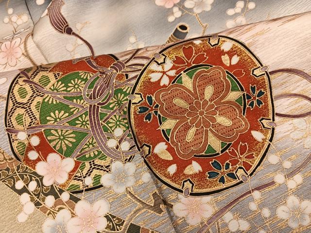 平和屋着物●訪問着　鼓花文　暈し染め　黒地　金彩　正絹　逸品　BAAY0842mz
