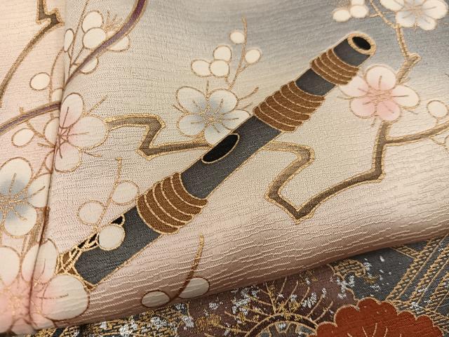 平和屋着物●訪問着　鼓花文　暈し染め　黒地　金彩　正絹　逸品　BAAY0842mz