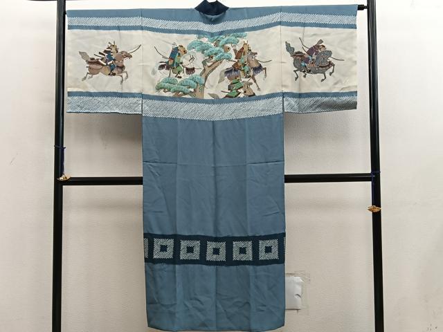 平和屋着物■男性　長襦袢　袷　絞り　狩猟文　正絹　逸品　BAAY0847mz