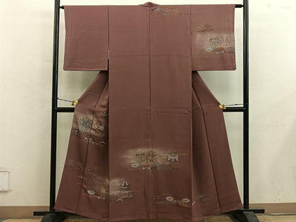 平和屋着物●訪問着　草花文　金彩　鬼しぼ縮緬　正絹　逸品　BAAY0851mz