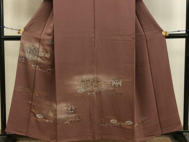 平和屋着物●訪問着　草花文　金彩　鬼しぼ縮緬　正絹　逸品　BAAY0851mz