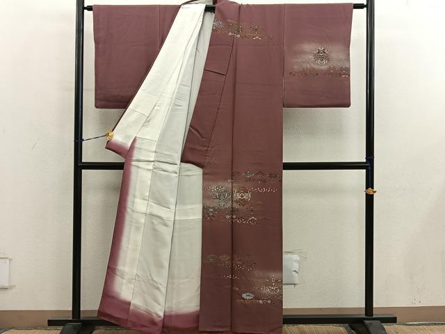 平和屋着物●訪問着　草花文　金彩　鬼しぼ縮緬　正絹　逸品　BAAY0851mz
