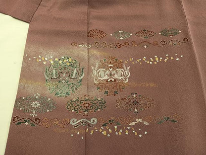 平和屋着物●訪問着　草花文　金彩　鬼しぼ縮緬　正絹　逸品　BAAY0851mz