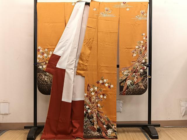 平和屋着物■豪華振袖　駒刺繍　束ね熨斗舞蝶花文　金彩　正絹　逸品　BAAY0852mz