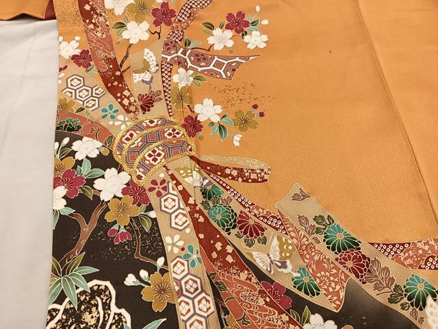 平和屋着物■豪華振袖　駒刺繍　束ね熨斗舞蝶花文　金彩　正絹　逸品　BAAY0852mz