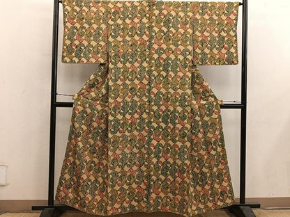 平和屋着物■上質な小紋　紬地　型染め　草花文　正絹　逸品　BAAY0857mz