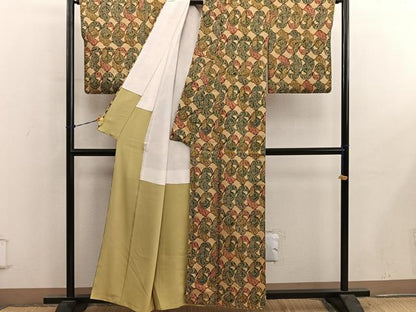 平和屋着物■上質な小紋　紬地　型染め　草花文　正絹　逸品　BAAY0857mz