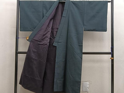 平和屋着物■男性　紬　黒緑色　正絹　逸品　BAAY0860mz